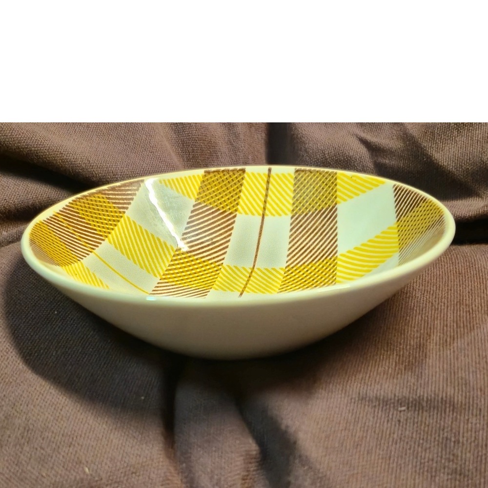 Plaid Bowl Yellow Brown MCM M52N6 USA 5.5 Inch Vintage Homer Laughlin Dura-Print